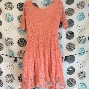 Rewind Salmon Pink Lace Skater Dress
